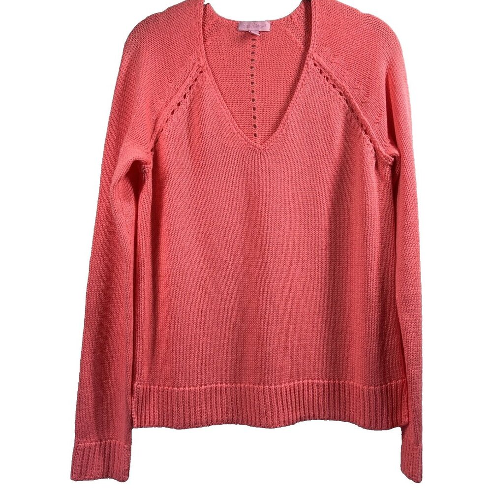 Lilly Pulitzer Women's Sweater‎ Small Coral Pullover Long Sleeve Knit Stretch